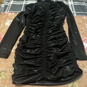 Forever 21 Black Shimmer Ruched Midi Dress